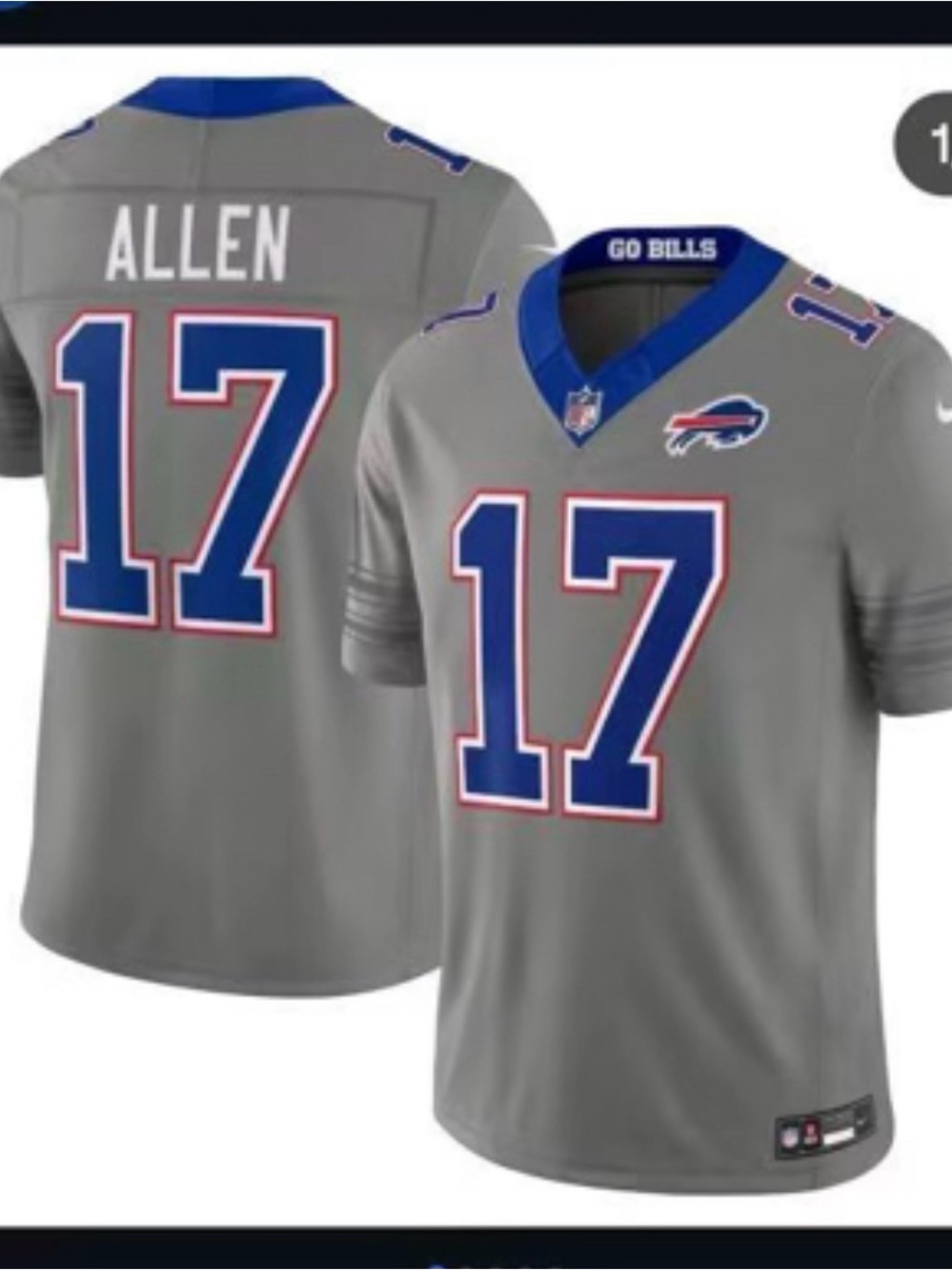 Buffalo Bills Josh Allen #17 Gray Kids Jersey with Blue & Red Trim Youth Medium